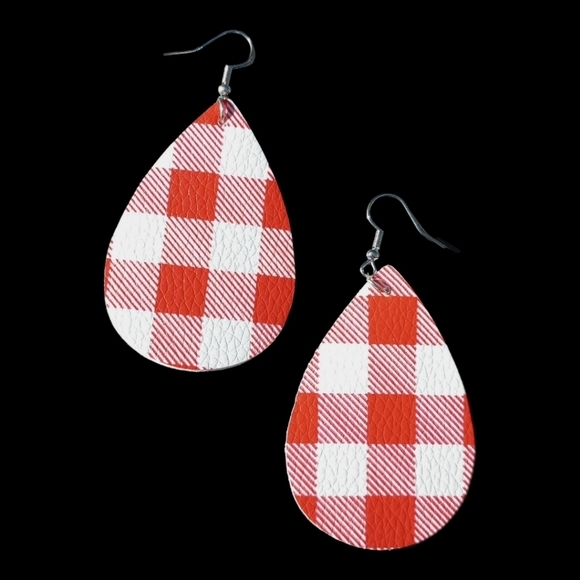 5/$25 Christmas Tree Glitter Earrings Faux Leather Plaid Christmas Dangle red - Picture 12 of 12